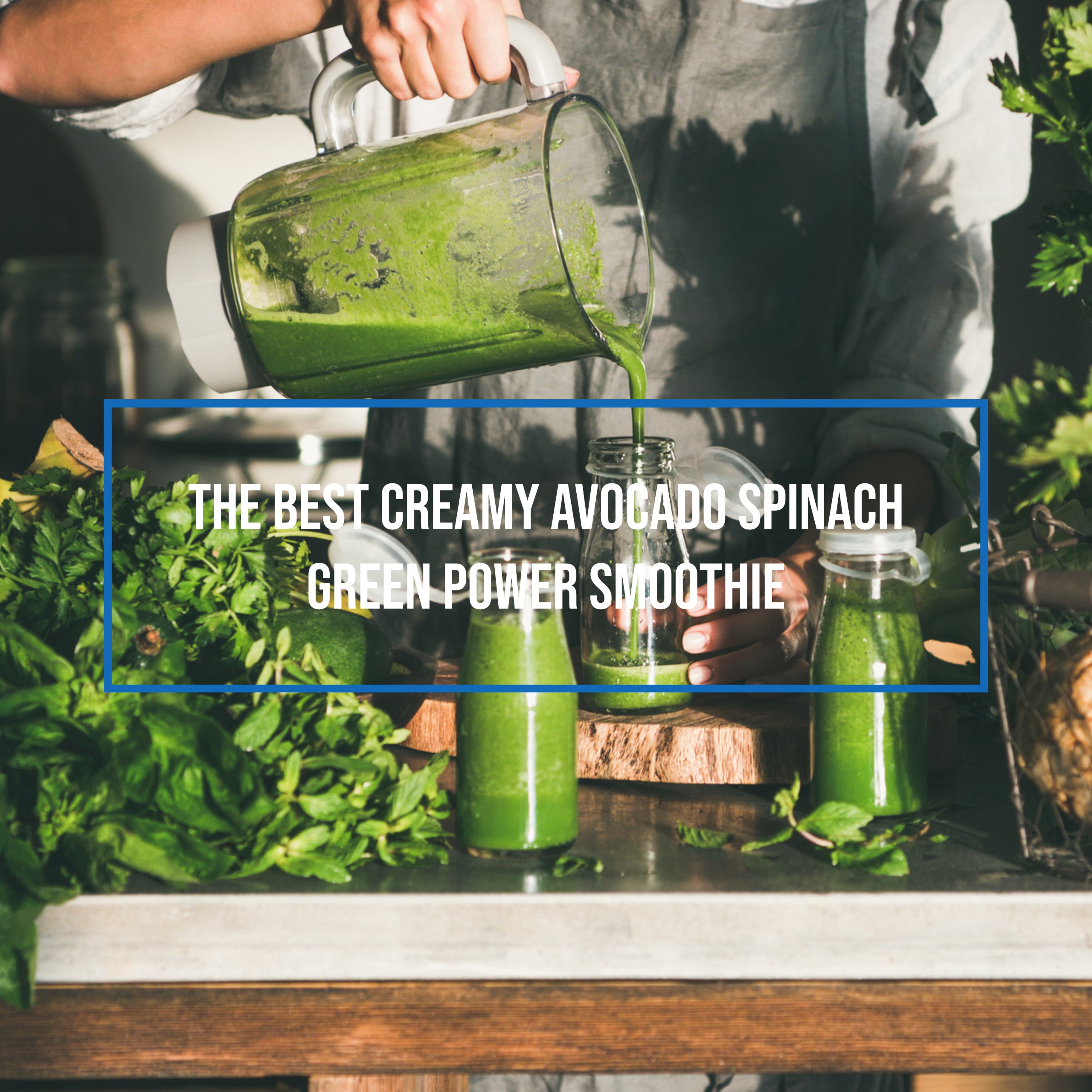 Best Creamy Avocado Best Creamy Avocado Spinach Green Power Smoothie. Green smoothie being made - social media thumbnail