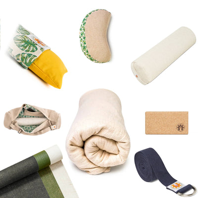 CompleteGrip™ Jute Non-Slip Yoga Mat Home Yoga Set photograph of meadow of enlightenment meditation cushion, yoga mat bag, eye pillow, yoga bolster, yoga blanket, yoga strap, cork yoga blocks and yoga mats in Forest Green, Space Black, and Eco Natural White #yoga-mat-bag-meditation-cushion-eye-pillow-colour_mindful-jungle