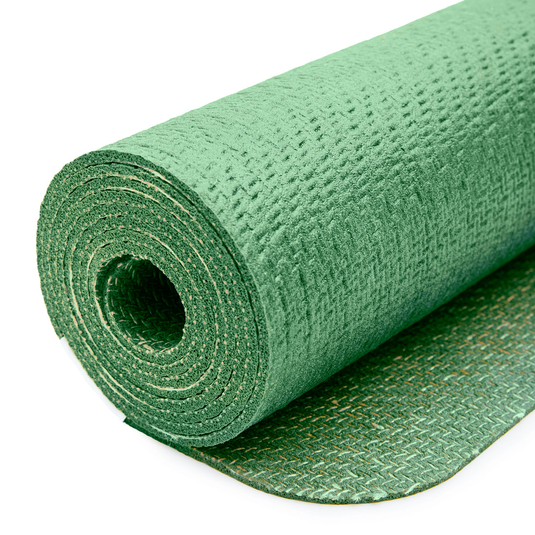 Matcha Green Jute Yoga Mat CompleteGrip Close Up Rolled Side View