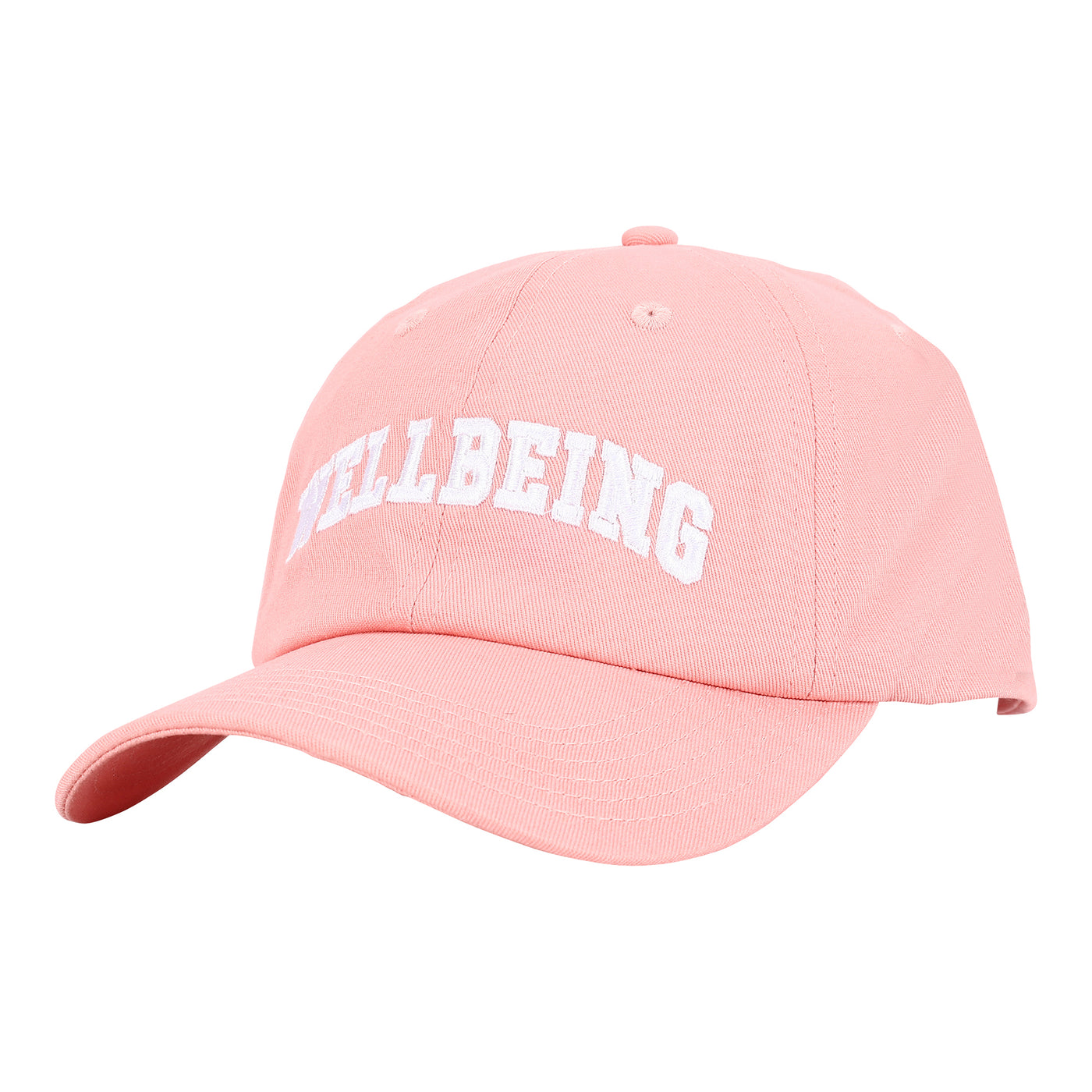 Iconic Cotton Wellbeing Cap Rose Pink Front side view Wellbeing embroidery Complete Unity Yoga #colour_rose-pink