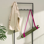 Yoga Mat Carrying Strap Complete Unity Yoga Strap Iconic Pink with Forest Green Yoga Mat Lifestyle #colour_iconic-pink