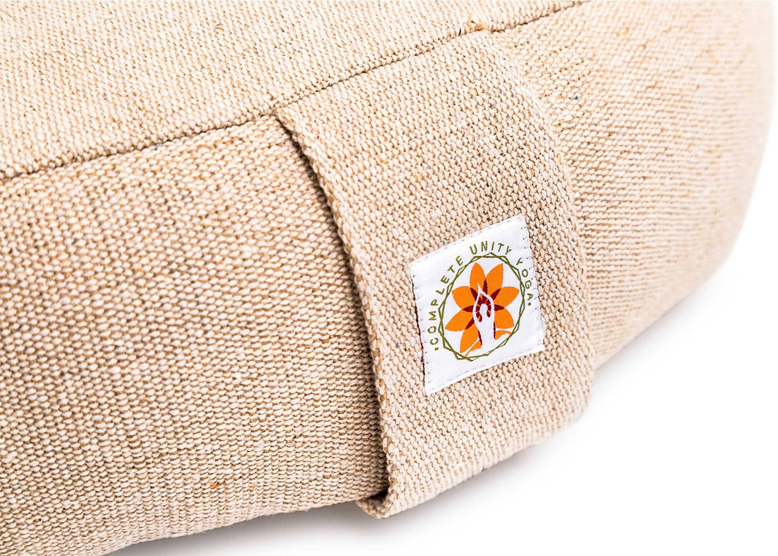 Complete Unity Yoga - Half Moon Yoga Meditation Cushion - Jute Natural - Close Up View #colour_natural