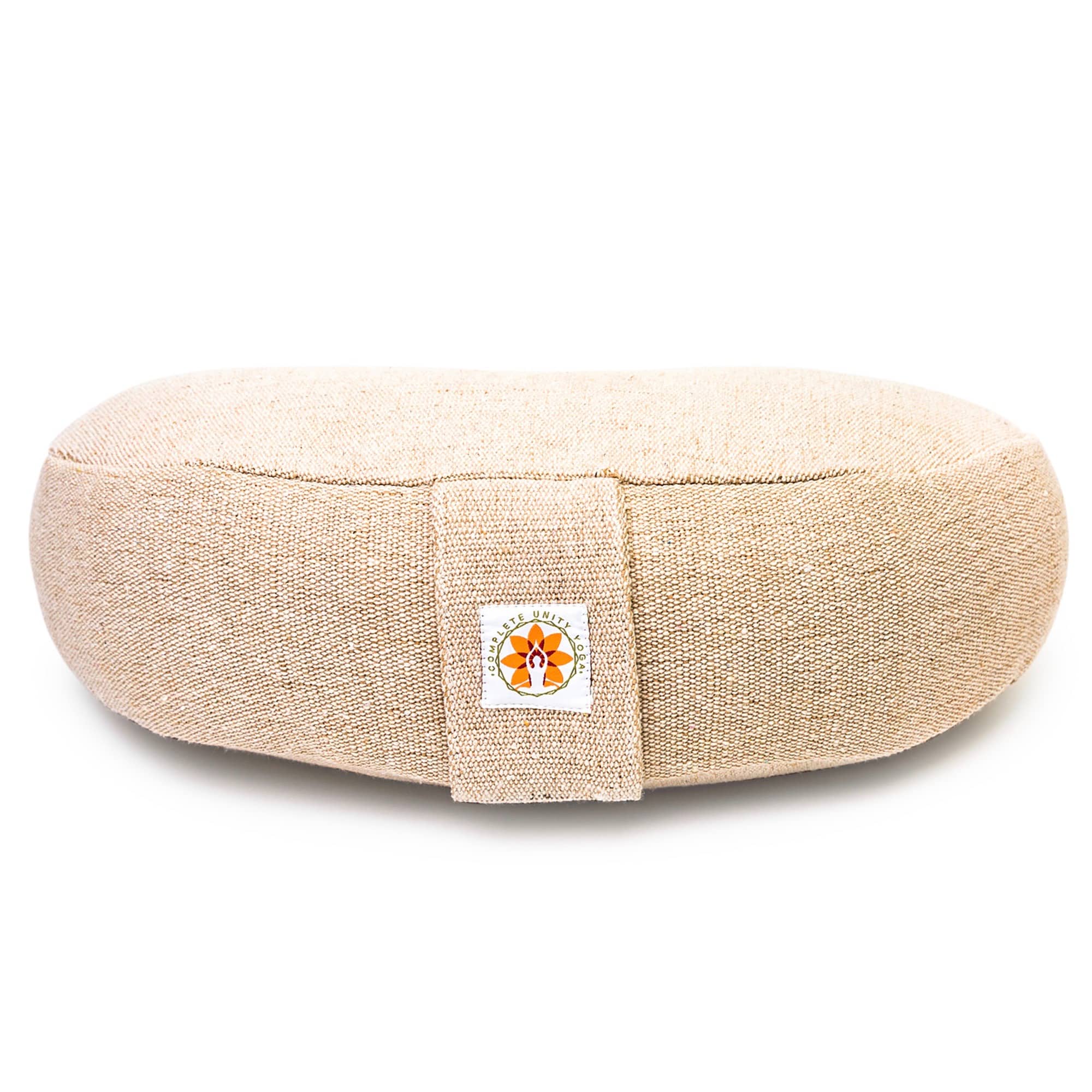 Complete Unity Yoga - Half Moon Yoga Meditation Cushion - Jute Natural - Side View #colour_natural