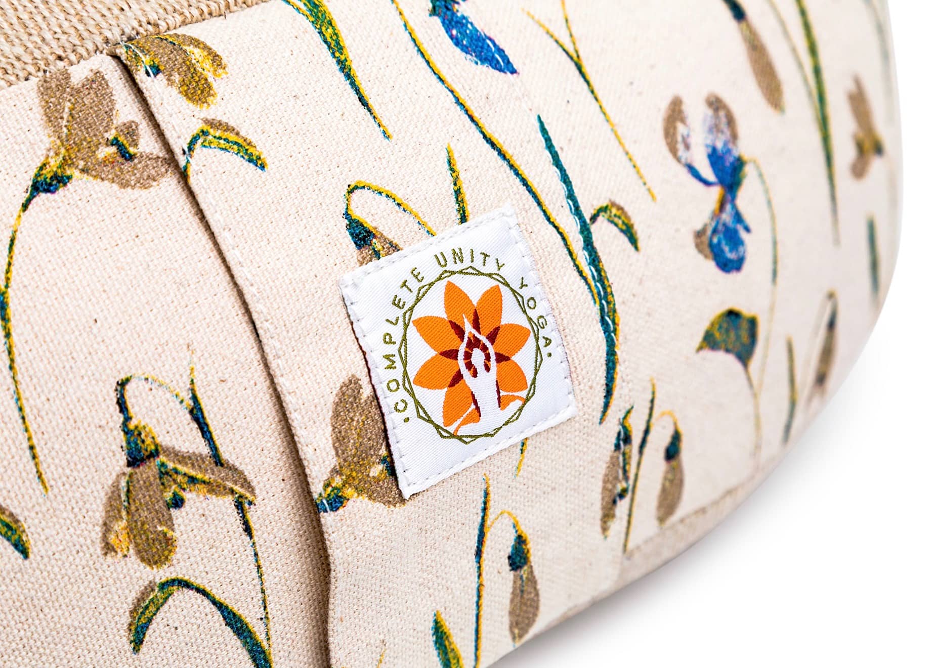 Complete Unity Yoga - Half Moon Yoga Meditation Cushion - Meadow Of Enlightenment - Close Up View #colour_meadow-of-enlightenment