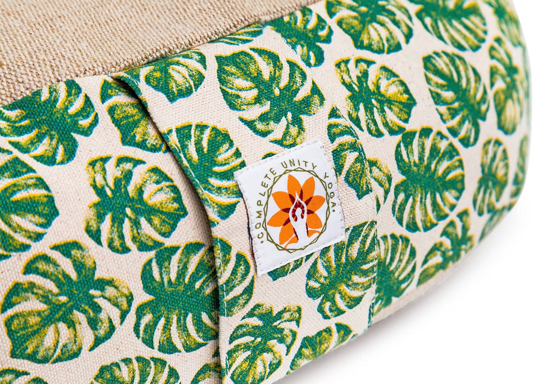 Complete Unity Yoga - Half Moon Yoga Meditation Cushion - Mindful Jungle - Close Up View #colour_mindful-jungle
