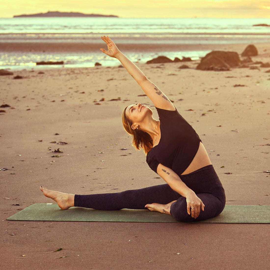 Eco-friendly Jute Yoga Mat - Complete Unity Yoga - Scotland UK Outside Beach   #colour_forest-green