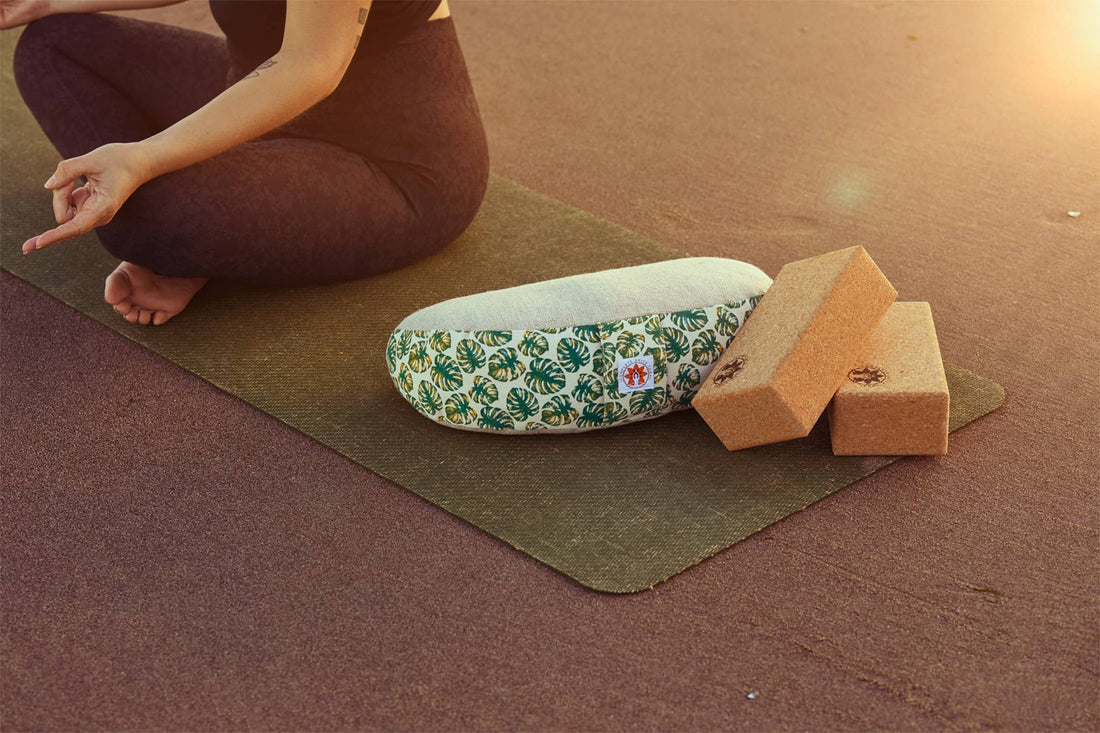 Meditation Pillow by Complete Unity Yoga - Meditating on the beach #colour_natural