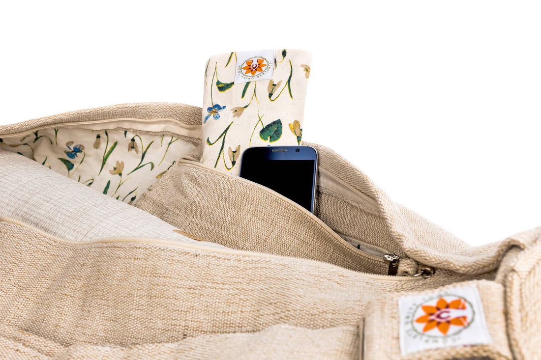 Yoga Mat Bag - Meadow Of Enlightenment - Complete Unity Yoga - Natural - Side View #colour_meadow-of-enlightenment