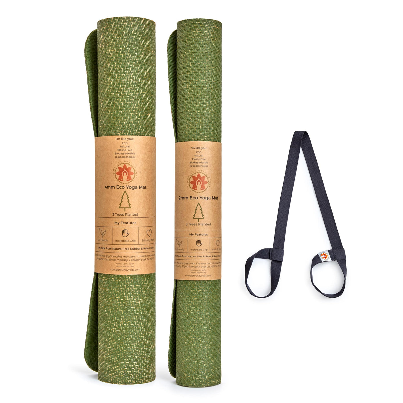 Yoga & Travel Mat Set | CompleteGrip™ Eco Friendly Yoga Mat - 4mm Forest Green  & 2mm Forest Green